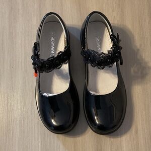 Black Girls Dress Shoes with Floral Strap